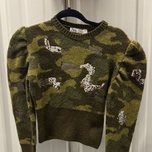 Zara Green Camouflage Sweater with Sequins